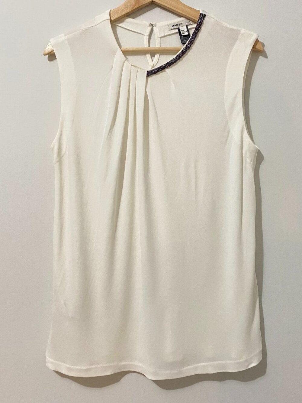 Mango Sleeveless Blouse with Sparkle Pleated Neckline Sheer Classic Workwear